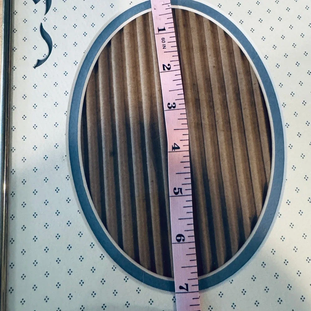 Vintage Blue White Ditsy Dot Picture Frame Oval Opening Bow Detail 8x10